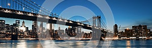 Manhattan Skyline and Manhattan Bridge At Night