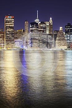 Manhattan skyline at night, New York City, USA.