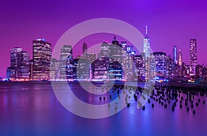 Manhattan skyline at night. New-York cityscape. NY, USA