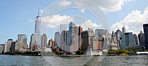 Manhattan Skyline with One World Trade Center Building over Hudson River, New York City