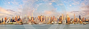 Manhattan skyline panorama at sunset