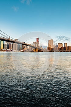 Manhattan Skyline from Pebble Beach in Brooklyn, United States