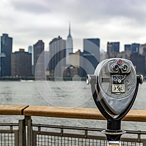 Manhattan skyline with a prism from Long Island in New York (USA