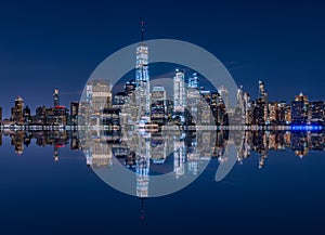 Manhattan Skyline reflection from the jersey City, NJ