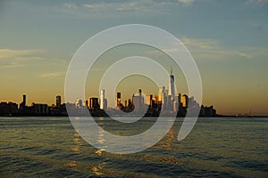 Manhattan skyline in the south at sunrise