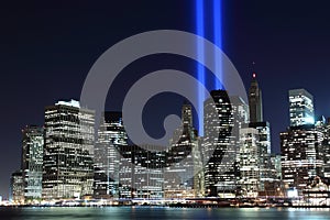 Manhattan skyline and the Towers of Lights at Night