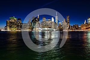 Manhattan skyline at twilight, New York, USA