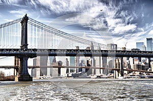 Manhattan skyline with two bridges