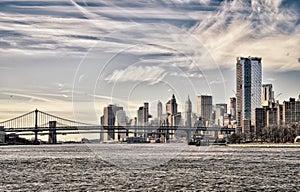 Manhattan skyline with two bridges