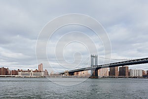 Manhattan skyline viewed from Brooklyn with Manhattan bridge, in New York City, USA