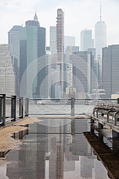 Manhattan skyscrapers, New York city skyline, cloudy spring day