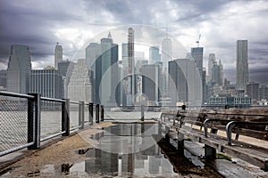 Manhattan skyscrapers, New York city skyline, cloudy spring day