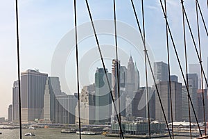 Manhattan skyscrapers, New York city skyline view from Brooklyn bridge