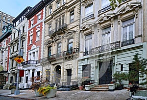 Manhattan street with old apartment buildings