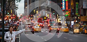 Manhattan street scene in evening time.