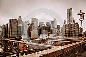 Manhattan view from Brooklyn Bridge in New York City