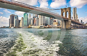 Manhattan view from The East river to the Brooklyn Bridge