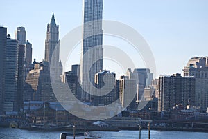 A lower Manhattan skyline from Pier 11 on the East River