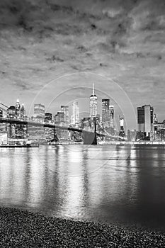 Manhattan waterfront at night, New York City.