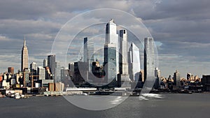 Manhattan West Side waterfront, Empire State Building and skyscrapers of the Hudson Yard, New York, NY, USA