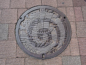 Manhole cover in Imabari, Ehime Prefecture, Japan.