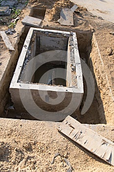 Manhole of drainage pipe under construction site