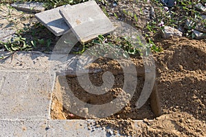Manhole of drainage pipe under construction site