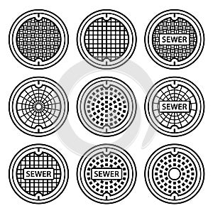 Manhole sewer cover black symbol