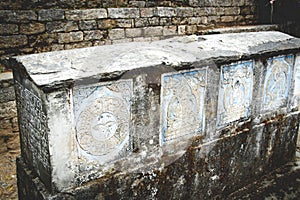 Mani Stones of Buddhism with mantra in Nepal