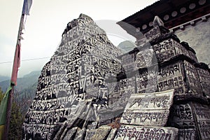 Mani Stones of Buddhism with mantra in Nepal