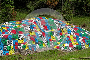 Mani Stones with Buddhist mantra in Himalaya, Nepal