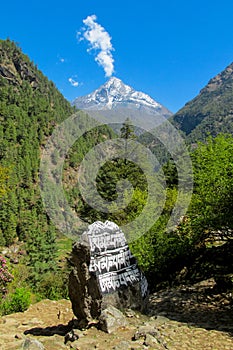 Mani Stones with Buddhist mantra in Himalaya, Nepal