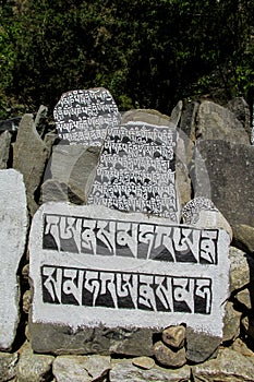 Mani Stones with Buddhist mantra in Himalaya, Nepal