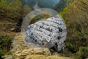 Mani Stones with Buddhist mantra in Himalaya, Nepal