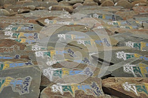 Mani stones with Buddhist mantra \