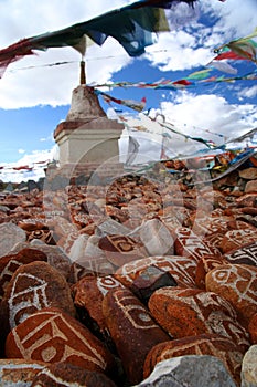 Mani stones and Buddhist stupa