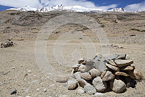 Mani stones at the Tso Moriri Lake in Ladakh, India