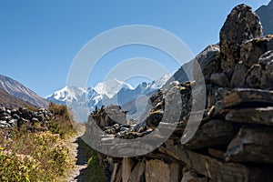 Mani Wall in Langtang Valley, Langtang National Park, Rasuwa Dsitrict, Nepal