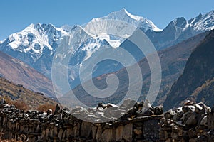 Mani Wall in Langtang Valley, Langtang National Park, Rasuwa Dsitrict, Nepal photo