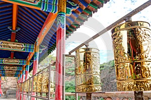 Mani wheel at Shazong Ritod Monastery(Xiazongsi). a famous Monastery in Pingan, Qinghai, China.