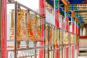 Mani,wheel at Shazong Ritod Monastery(Xiazongsi). a famous Monastery in Pingan, Qinghai, China.