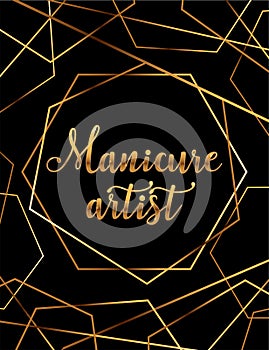 Manicure artist vector poster with gold headline
