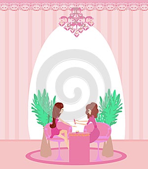 Manicure in beauty salon card - place for your text photo