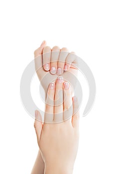 Manicure concept. Perfect woman hands isolated