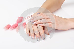 Manicure with crystalline flecks