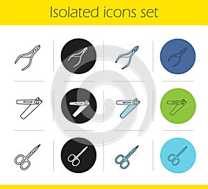 Manicure equipment icons set