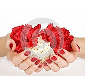 Manicure and flower heart