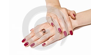 Manicure and gemstone ring