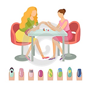 Manicure Manicurist and Client Icons Set Vector