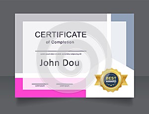 Manicure master school completion certificate design template